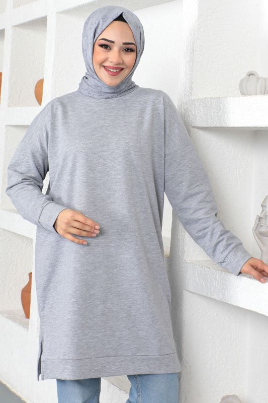 Bisiklet Yaka Sweatshirt TSD230376 Gri Tesettür Dünyası